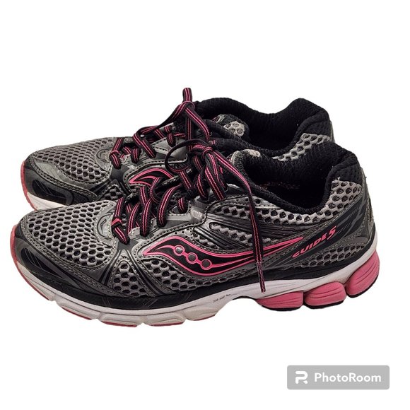 Women's Saucony Athletic Sneakers Guide 5 Size 6.5 Grey Pink Black Lace Close - Picture 7 of 7